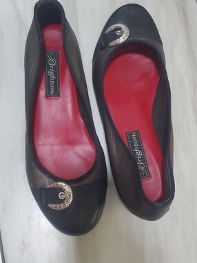 Brighton Black Leather Ballet Flats with Red Insole